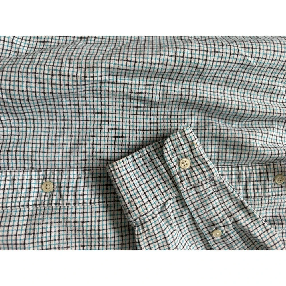 Polo Ralph Lauren Classic Fit Check Button Down Shirt Mens Large Teal Navy Blue - Picture 6 of 9